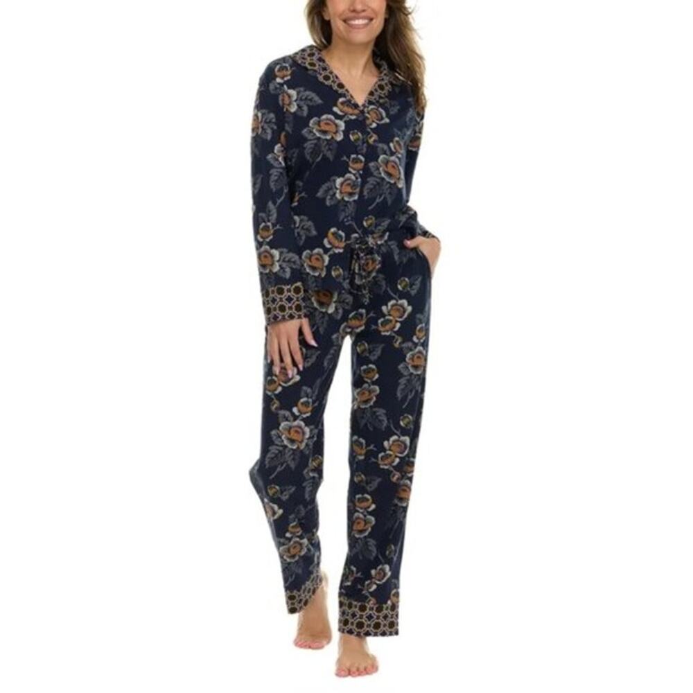 Vera Bradley Women's Notch Collar Navy Floral Cotton Pajama Set Size 2XL NWT
